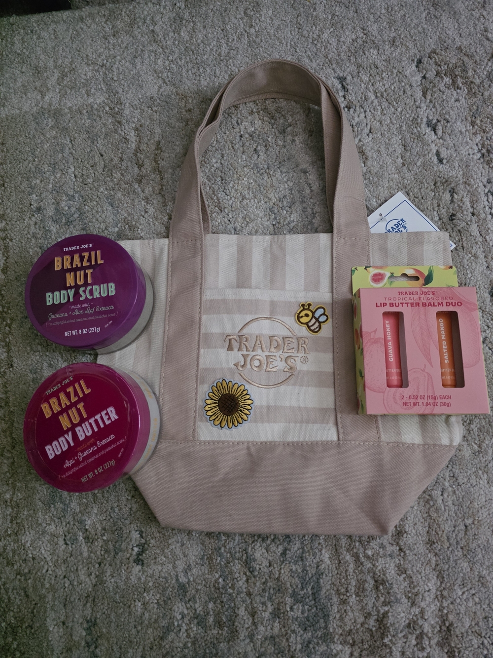 Trader Joe's Upcycle Mini Tote & Seasonal Body Butter, Lip Balm Set